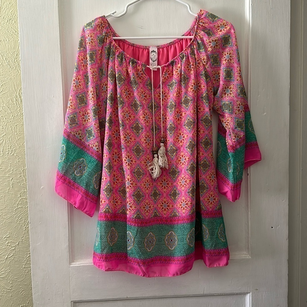 2B Together Boho Lightweight Colorful Vibrant 3/4 Sleeves Blouse Top